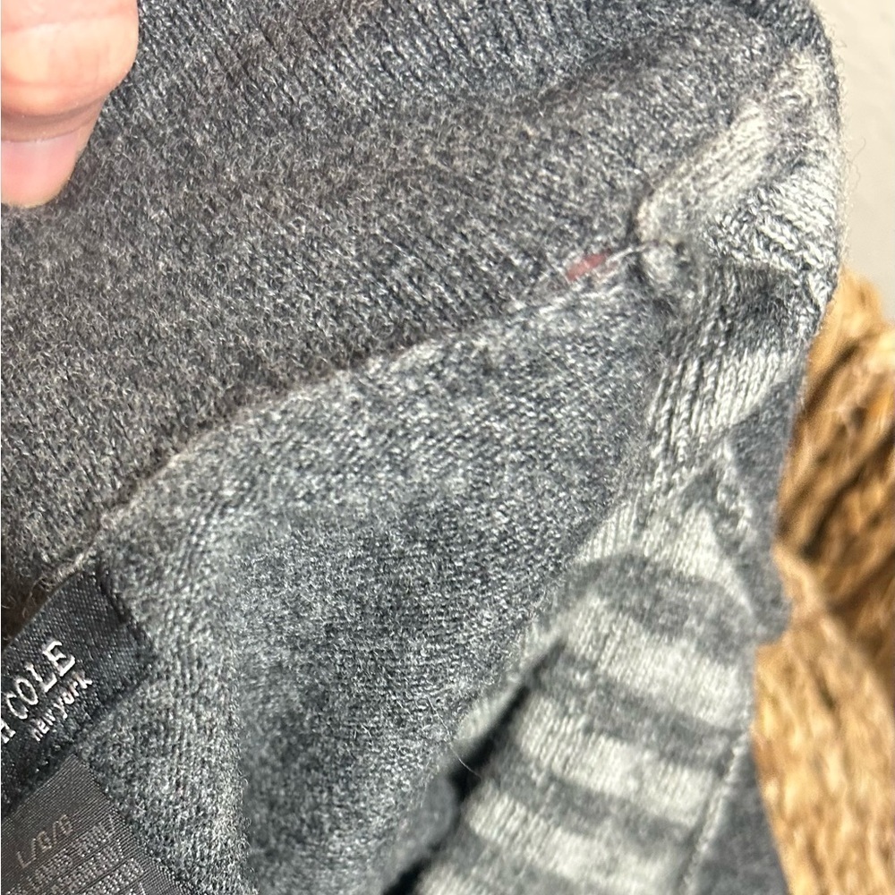 Mens Large Sweater with Collar Grey Lambs Wool Checker Preppy Kenneth Cole - Picture 9 of 10
